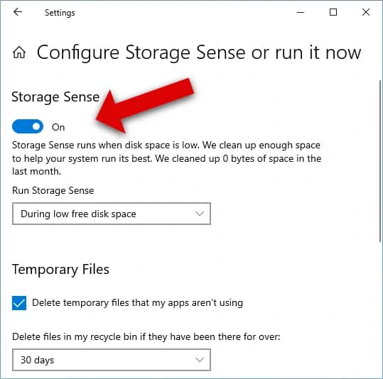 A Storage Sense konfigurálása automatikus futtatásra